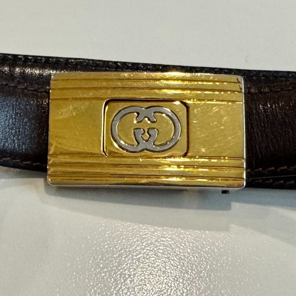 Vintage GUCCI GG Brass Buckle Made in Italy, w/free reversible leather strap - Picture 2 of 11